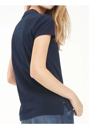 Polo Azul Oscuro Manga Corta Slim Fit Para Mujer Tommy Hilfiger