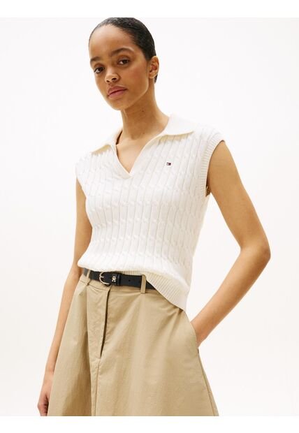 Polo Blanco De Punto Trenzado Sin Mangas Tommy Hilfiger