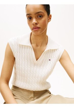Polo Blanco De Punto Trenzado Sin Mangas Tommy Hilfiger
