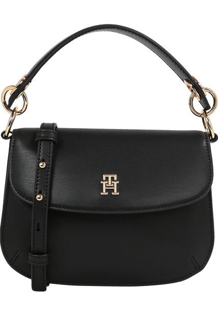Bolso Negro Cruzado Con Cierre De Solapa Tommy Hilfiger
