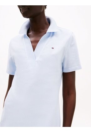Vestido Celeste Tipo Polo Con Cuello En V Abierto Tommy Hilfiger