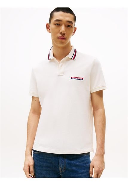 Polo Blanco De Corte Regular Con Logo Tommy Hilfiger