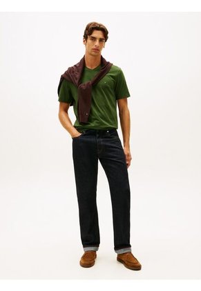 Camiseta Verde Con Cuello En V Y Logo Tommy Hilfiger
