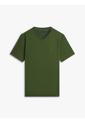 Camiseta Verde Con Cuello En V Y Logo Tommy Hilfiger