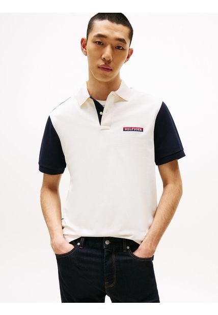 Polo Blanco Con Diseño Color Block Con Logo Tommy Hilfiger