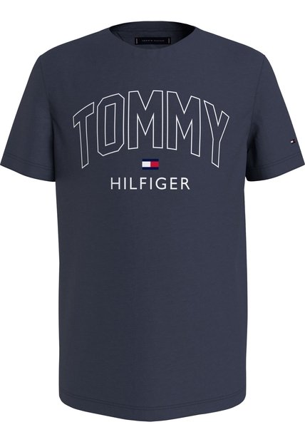 Camiseta Azul Para Niño Manga Corta Con Logo Gráfico Tommy Hilfiger