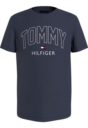 Camiseta Azul Para Niño Manga Corta Con Logo Gráfico Tommy Hilfiger