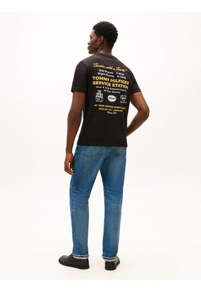 Camiseta Negra De Corte Amplio Con Gráfico Trasero Tommy Hilfiger