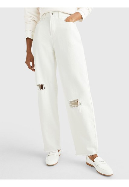 Jeans De Corte Amplio Balloon Y Talle Alto Mujer Blanco Tommy Hilfiger