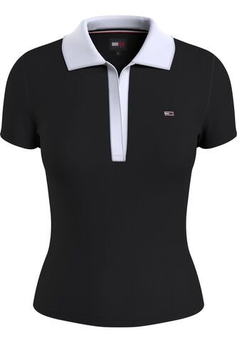 Polo Negro Con Cuello En V Y Detalles Contrastantes. Tommy Jeans Tommy Hilfiger
