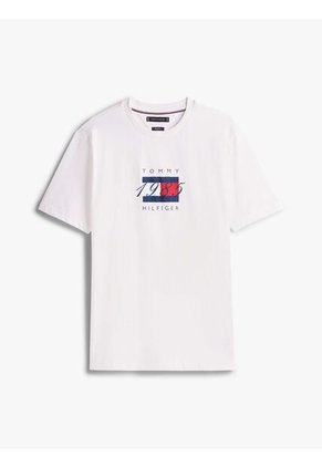 Camiseta Blanca De Punto Con Logo Gráfico Tommy Hilfiger
