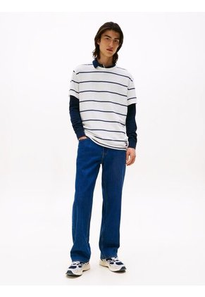 Camiseta Blanca De Rayas Y Cuello Redondo Tommy Jeans
