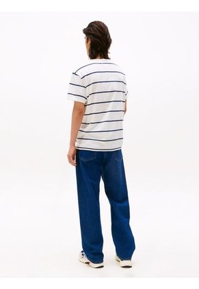 Camiseta Blanca De Rayas Y Cuello Redondo Tommy Jeans