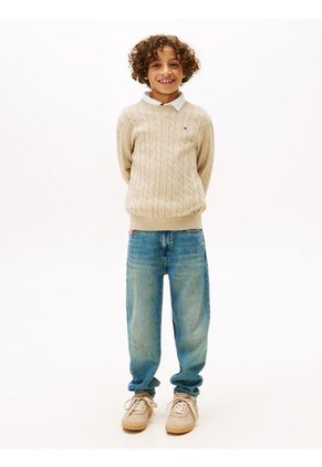 Saco Café De Punto Trenzado Y Cuello Redondo Tommy Hilfiger