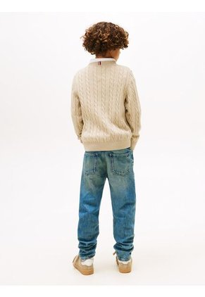 Saco Café De Punto Trenzado Y Cuello Redondo Tommy Hilfiger