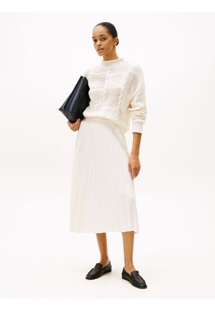 Falda Blanco Midi Plisada Con Logo En Cintura Tommy Hilfiger