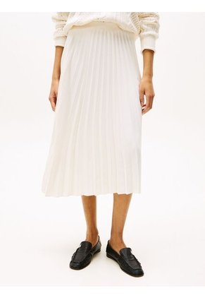 Falda Blanco Midi Plisada Con Logo En Cintura Tommy Hilfiger