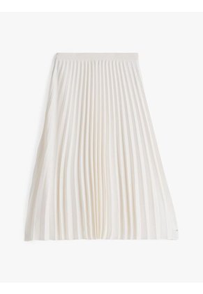 Falda Blanco Midi Plisada Con Logo En Cintura Tommy Hilfiger