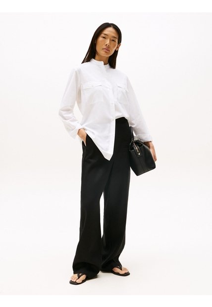 Pantalón Negro Recto De Traje En Mezcla De Lino Tommy Hilfiger