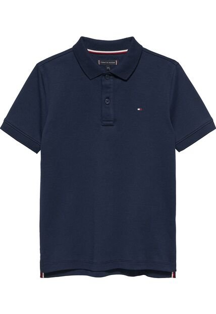 Polo Azul De Punto Interlock De Corte Regular Tommy Hilfiger