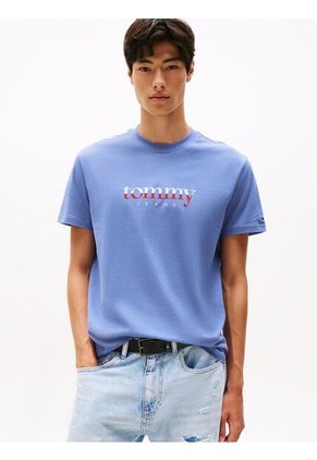 Camiseta Azul De Punto Con Logo Y Cuello Redondo Tommy Jeans