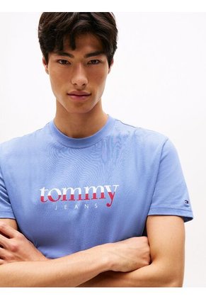 Camiseta Azul De Punto Con Logo Y Cuello Redondo Tommy Jeans