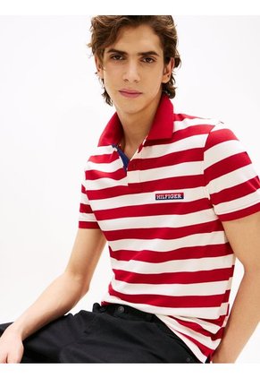 Polo Rojo De Corte Regular Con Diseño De Rayas Tommy Hilfiger