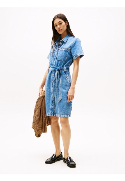 Vestido Azul Denim Corto Con Cinturón Anudable Tommy Hilfiger