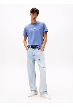 Camiseta Azul De Punto Con Logo Y Cuello Redondo Tommy Jeans