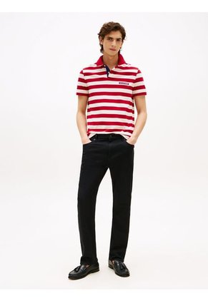 Polo Rojo De Corte Regular Con Diseño De Rayas Tommy Hilfiger