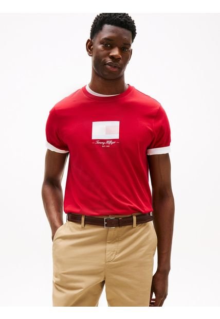 Camiseta Roja Con Logo De Rayas Ithaca Tommy Hilfiger