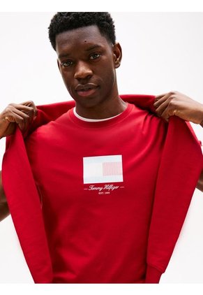 Camiseta Roja Con Logo De Rayas Ithaca Tommy Hilfiger