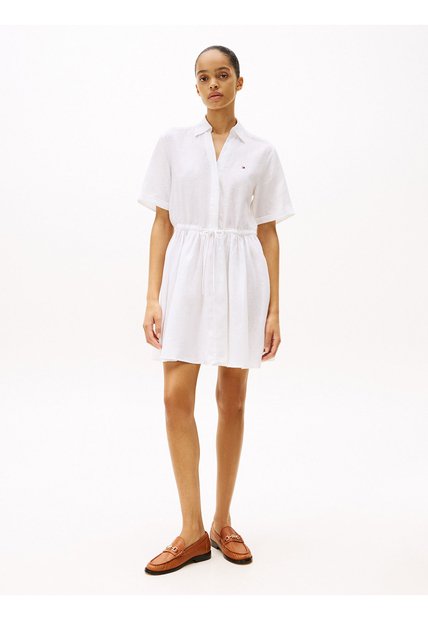 Minivestido Blanco Camisero De Puro Lino Tommy Hilfiger