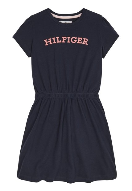 Vestido Azul Manga Corta Con Logo Monotipo Tommy Hilfiger