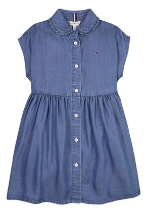 Vestido Azul Con Cuello De Volantes Tommy Hilfiger