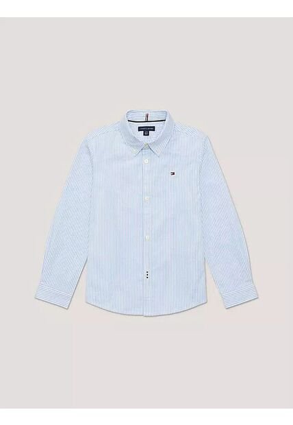 Camisa Celeste A Rayas Con Logo Para Niños Tommy Hilfiger