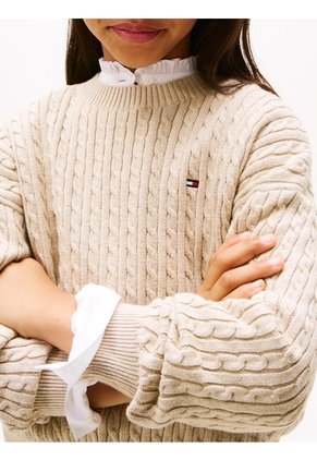 Saco Café Para Niña Amplio De Punto Trenzado Tommy Hilfiger
