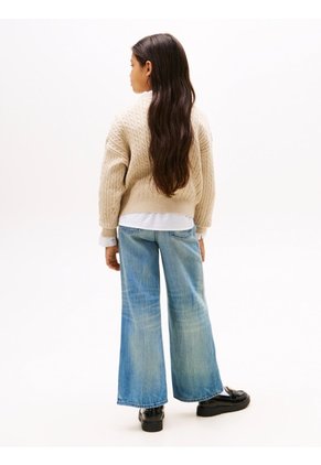 Saco Café Para Niña Amplio De Punto Trenzado Tommy Hilfiger