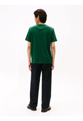 Camiseta Verde De Cuello Redondo Con Logo Bordado Tommy Hilfiger