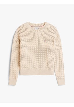 Saco Café Para Niña Amplio De Punto Trenzado Tommy Hilfiger