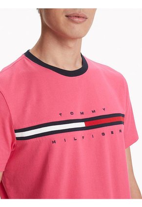 Camiseta Con Logo Bordado Hombre Rosa Tommy Hilfiger