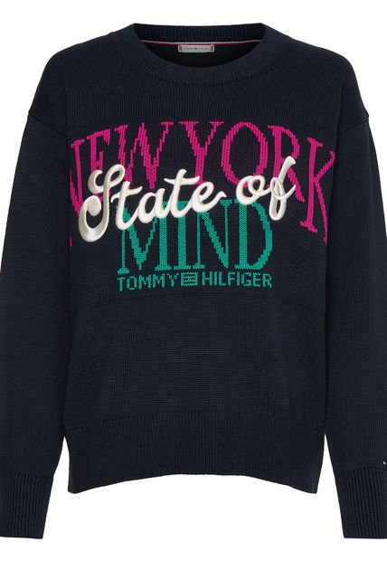 Suéter De Con Monograma Azul Tommy Hilfiger