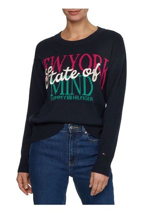 Suéter De Con Monograma Azul Tommy Hilfiger