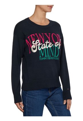 Suéter De Con Monograma Azul Tommy Hilfiger