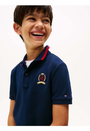 Polo Azul De Punto Interlock Con Escudo TH Tommy Hilfiger