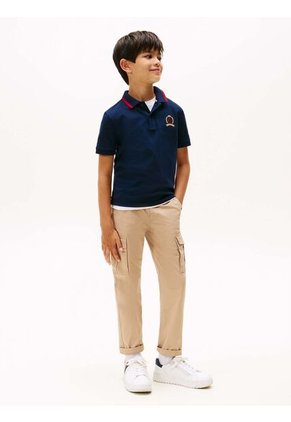Polo Azul De Punto Interlock Con Escudo TH Tommy Hilfiger