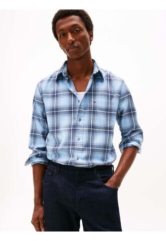 Camisa Azul Claro Regular De Sarga Con Cuadros Tommy Hilfiger Tommy Hilfiger