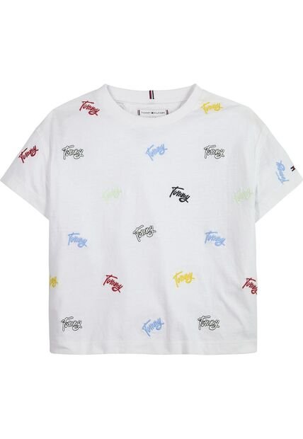 Camiseta Con Bordado Integral Del Logo Niña Blanco Tommy Hilfiger