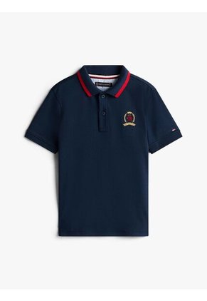 Polo Azul De Punto Interlock Con Escudo TH Tommy Hilfiger