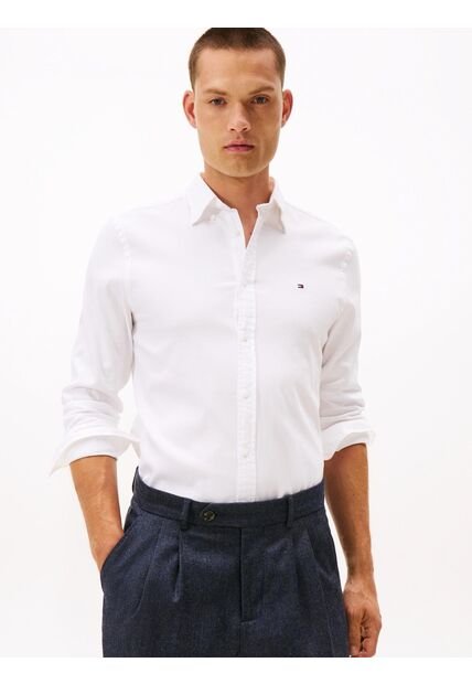 Camisa Blanca Slim De Hilo Teñido Tommy Hilfiger